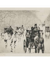 Lesser Ury. Tiergartenallee with horse cabs. Circa 1920