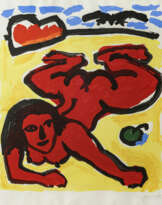 A.R. Penck. Lying woman in red