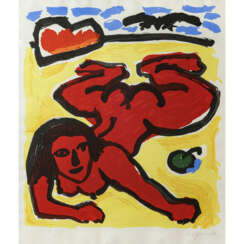 A.R. Penck. Lying woman in red
