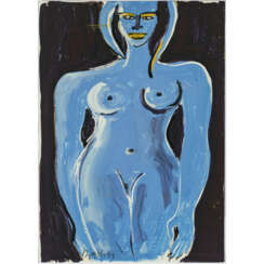 Elvira Bach. Female nude in blue. 1993