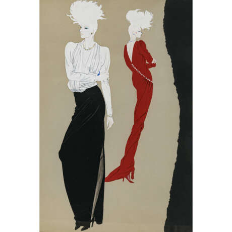 Michael Meyring. Zwei Modezeichnungen / Pariser Couture. 1990er Jahre - Foto 1