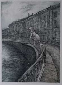 Paper, Etching, Realism, city landscape, St. Petersburg, 2024