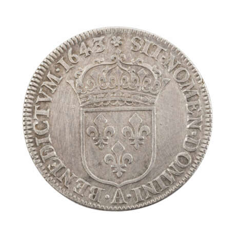 Frankreich - Ludwig XIII., 1610-1643, 1/4 Ecu 1643 A, Paris. - фото 2