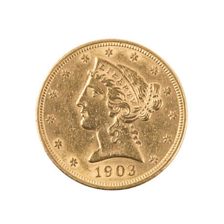 USA/GOLD - 5 Dollars 1903, Liberty Head, ss., Kratzer, zum Teil etwas Patina, - фото 1