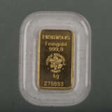 GOLDbarren - 1g GOLD fein, GOLDbarren geprägt, Hersteller Heraeus, - photo 2