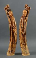 Großes Figurenpaar China, wohl 18. Jh., Elfenbein/lackiert, …