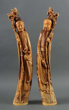 Großes Figurenpaar China, wohl 18. Jh., Elfenbein/lackiert, … - Foto 1