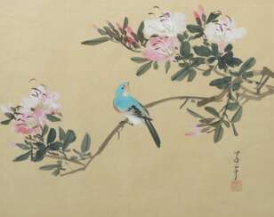 Seidenmalerei China, 20. Jh., Gouache auf Seide, Vogel auf b…