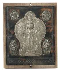 Reliefplatte Indien, 1. Hälfte 20. Jh., Kupfer/Weißmetall te…