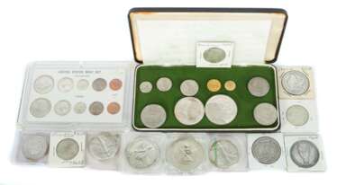 Konvolut Münzen meist Silber, Guyana-Kursmünzensatz mit 8 Mü…