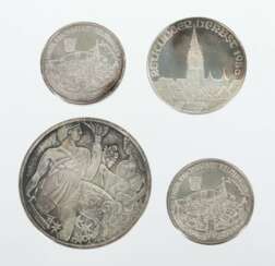4 Medaillen Silber, ca. 9,9 g, Kalendermedaille 2002; 2x Ehe…