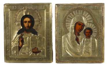 Paar Ikonen mit Messingoklad Russland, 19./20. Jh., ''Christ…