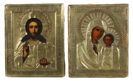 Paar Ikonen mit Messingoklad Russland, 19./20. Jh., ''Christ… - Foto 1