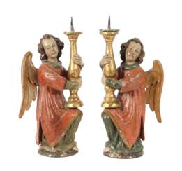 Bildschnitzer des 19. Jh. ''Paar adorierende Engel als Leuch…