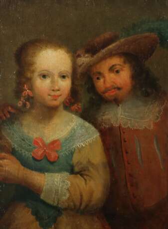 Maler des 19. Jh. ''Junges Ehepaar'', Halbportrait vor braun… - Foto 1