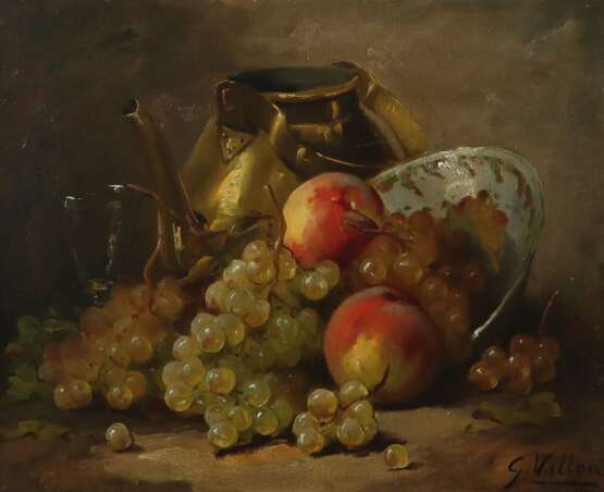 Maler des 19. Jh. ''Früchtestillleben'', Trauben und Pfirsic… - фото 1