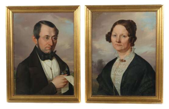 Maler des 19. Jh. Paar Biedermeier-Portraits: ''Damenbildnis… - фото 1
