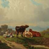 Maler des 19. Jh. ''Hirtin mit der Herde'' auf der Weide ruh… - photo 1