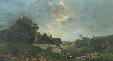 Maler des 19. Jh. ''Süddeutsche Landschaft'', Blick auf ein …