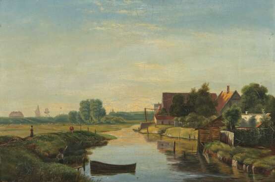 Maler des 19. Jh. ''Dänische Sommerlandschaft'', Flusslauf m… - Foto 1