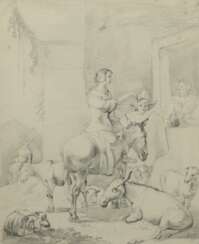 Zeichner des 19. Jh. ''Frau auf einem Esel'', Darstellung vo…