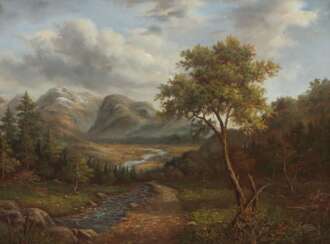 Maler des 20. Jh. ''Herbstlandschaft'', Darstellung mit Bach…
