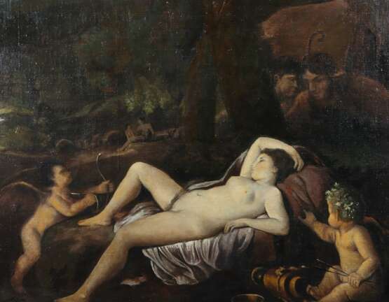 Maler des 20. Jh. ''Nymphe und Satyr'', weiblicher Akt in bu… - фото 1