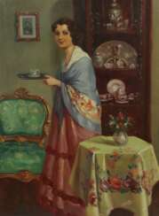 Maler des 20. Jh. ''Dame mit Porzellantasse'', Bildnis einer…