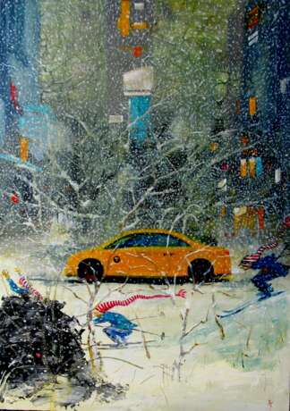 It is snowing in New York oil on cardboard Realism Romantic Ukraine 2024 - photo 1