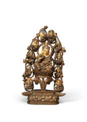 A BRONZE FIGURE OF PADMASAMBHAVA WITH MANIFESTATIONS AND DISCIPLES