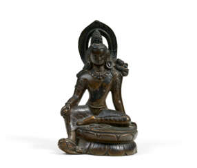 A SILVER AND COPPER-INLAID FIGURE OF PADMAPANI
