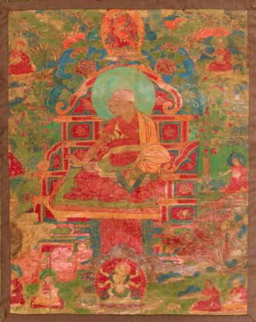 A PAINTING OF A LAMA ON A MEDITATION THRONE - фото 1