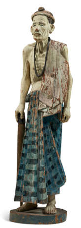 A LARGE PAINTED WOOD FIGURE OF AN ELDER - фото 3