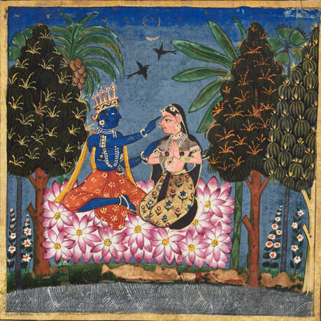 AN ILLUSTRATION FROM A GITA GOVINDA SERIES: KRISHNA ADORNS RADHA WITH A TILAK - фото 1