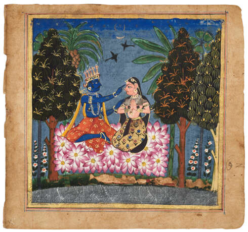 AN ILLUSTRATION FROM A GITA GOVINDA SERIES: KRISHNA ADORNS RADHA WITH A TILAK - photo 2