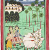 A PAINTING OF KRISHNA AND BALARAMA HERDING CATTLE - photo 1