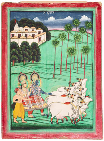 A PAINTING OF KRISHNA AND BALARAMA HERDING CATTLE - Foto 1