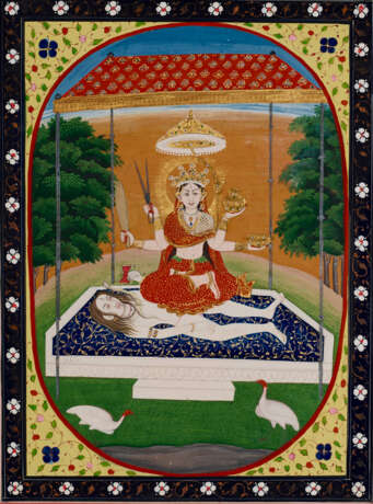 A PAINTING OF TANTRIC DEVI SEATED ON SHIVA - фото 1
