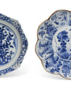 Transitional period of China. TWO BLUE AND WHITE FOLIATE DISHES