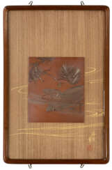 A WOOD AND SOFT-METAL-INLAID COPPER PANEL