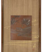 Période Meiji. A WOOD AND SOFT-METAL-INLAID COPPER PANEL