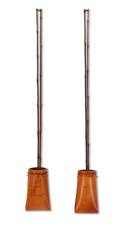 A PAIR OF BAMBOO HANGING VASES WITH RODS - photo 1