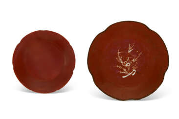 TWO GLAZED PETAL-LOBED DISHES