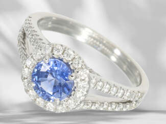 Ring: elegant sapphire/brilliant-cut diamond white gold ring…