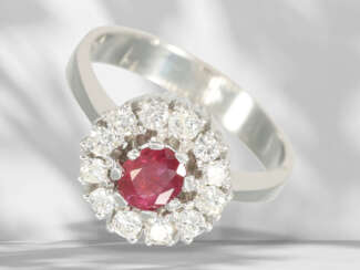Ring: white gold vintage ruby/brilliant-cut diamond gold rin…