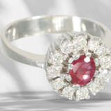Ring: white gold vintage ruby/brilliant-cut diamond gold rin… - photo 2