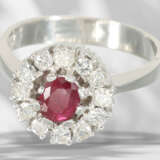 Ring: white gold vintage ruby/brilliant-cut diamond gold rin… - фото 3