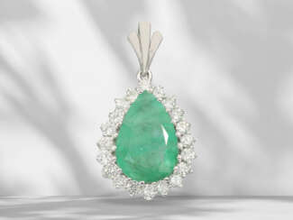 Pendant: vintage emerald/brilliant-cut diamond pendant…