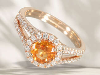 Ring: fine goldsmith ring with beautiful mandarin garnet and…