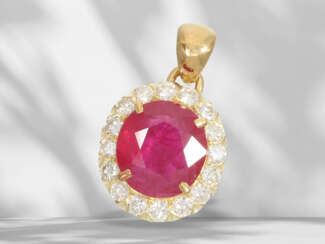 Pendant: vintage ruby/brilliant-cut diamond pendant, ruby ap…